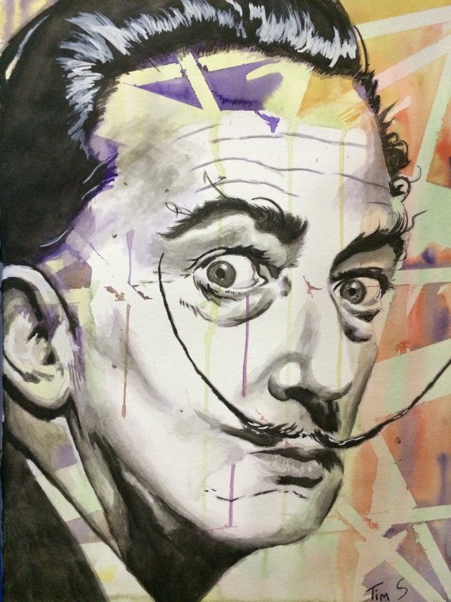642x856 Salvador Dali Watercolor Print Etsy