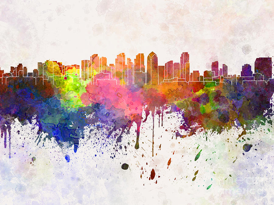 900x675 San Diego Skyline In Watercolor Background Painting By Pablo Romero