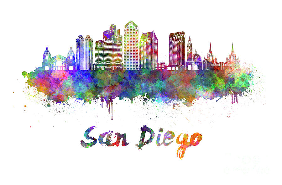 900x590 San Diego Skyline In Watercolor Painting By Pablo Romero