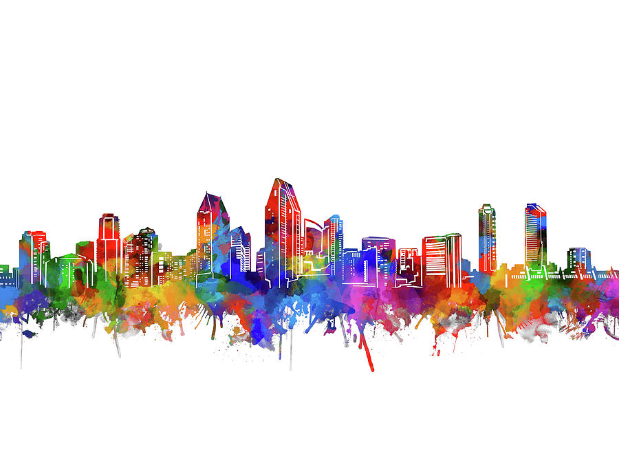 900x666 San Diego Skyline Watercolor Digital Art By Bekim Art