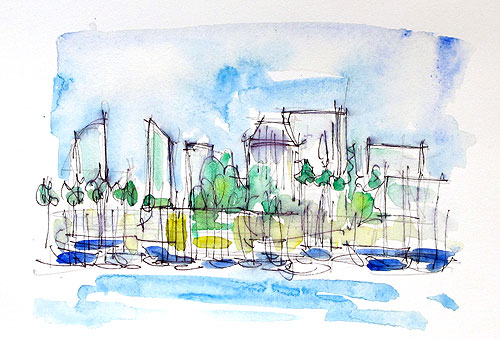 500x339 San Diego Skyline In Watercolor Kevin Inman Art