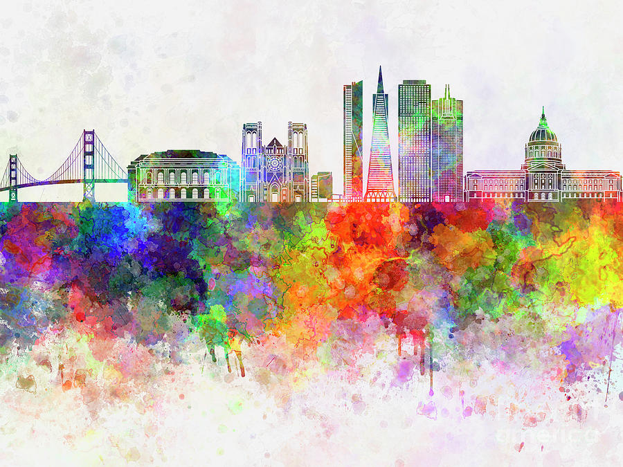 900x675 San Francisco Skyline In Watercolor Background Painting By Pablo