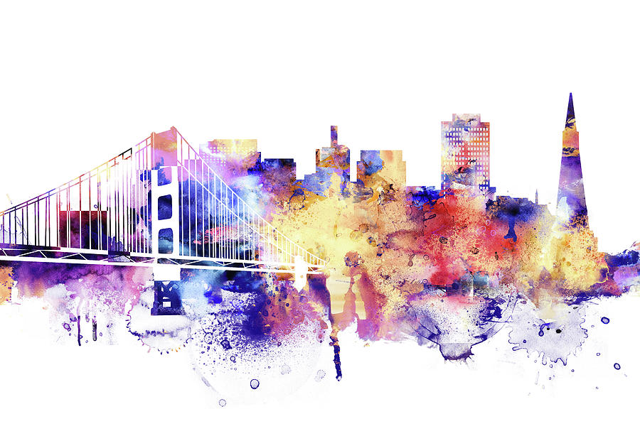 900x600 San Francisco Skyline Watercolor Painting By Dim Dom