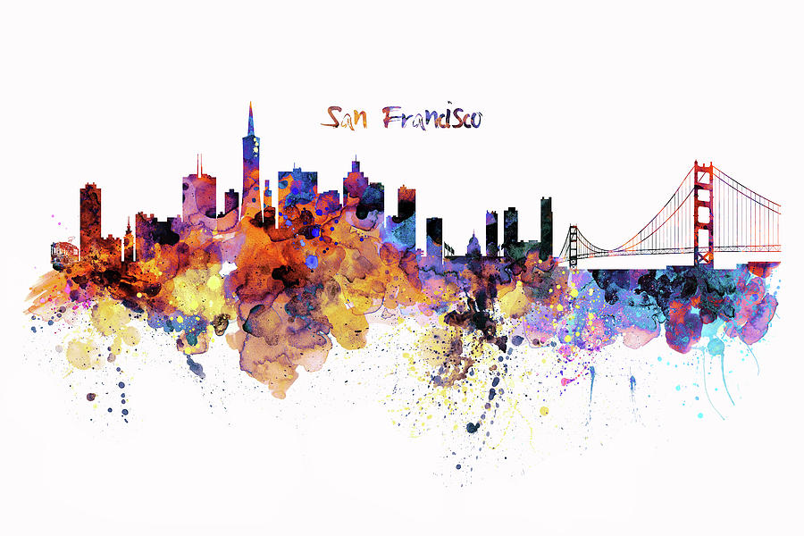 900x600 San Francisco Watercolor Skyline Mixed Media By Marian Voicu