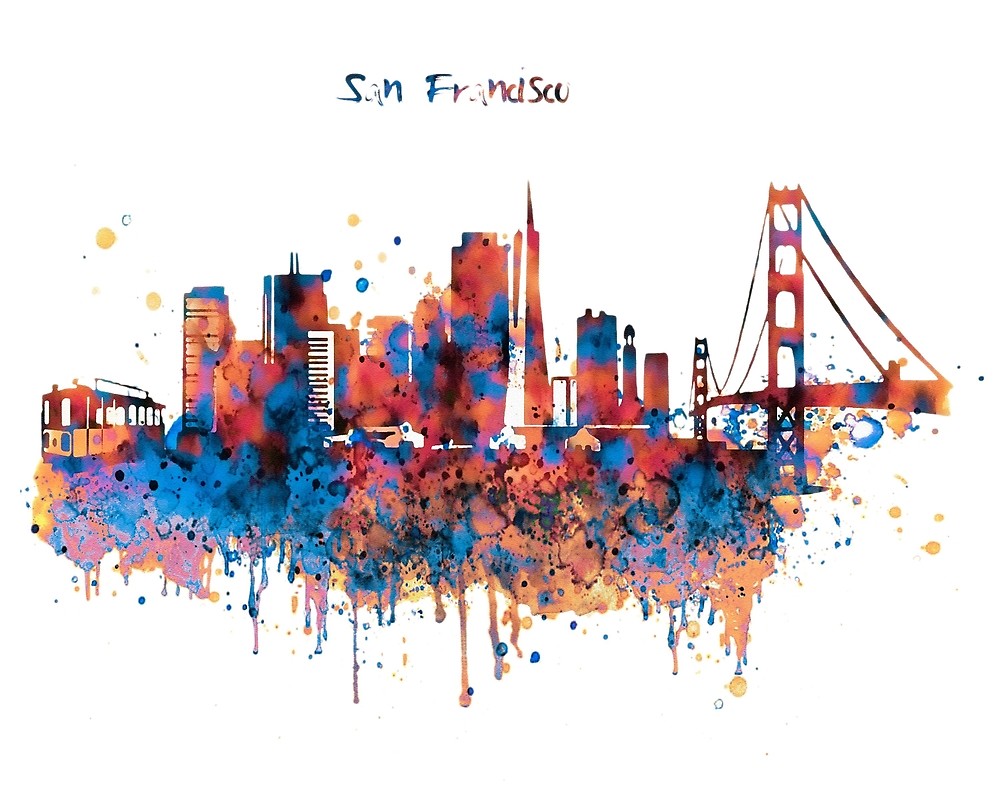 1000x786 San Francisco Watercolor Skyline By Marian Voicu Redbubble