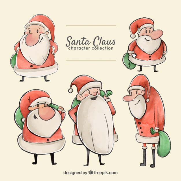 626x626 Set Of Hand Drawn Watercolor Santa Claus Characters Vector Free