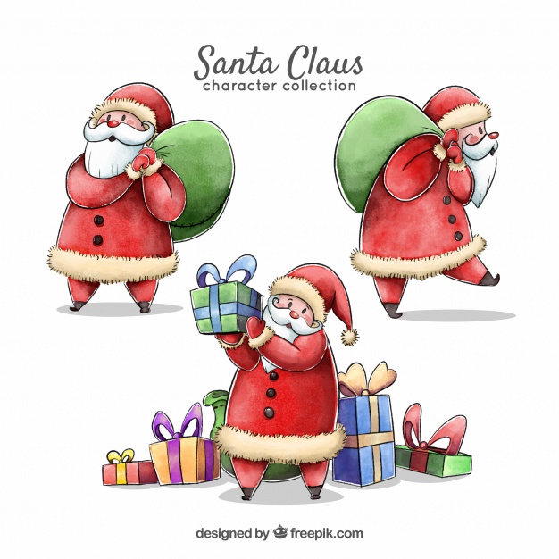 626x626 Several Characters Of Watercolor Santa Claus Vector Free Download