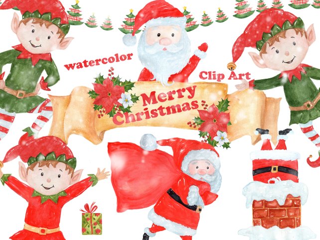 642x482 Watercolor Christmas Clipart Santa Claus Clipart Etsy