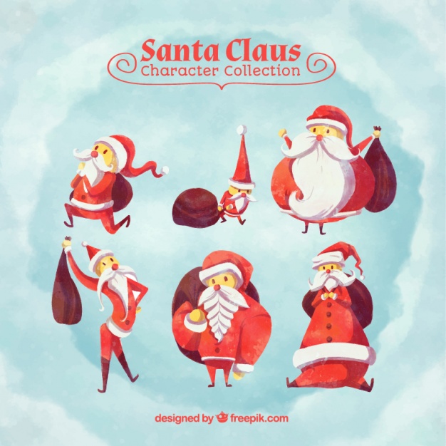 626x626 Watercolor Collection Of Santa Claus Character Vector Free Download