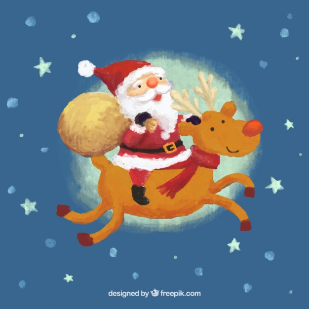 626x626 Watercolor Santa Claus And Reindeer Vector Free Download