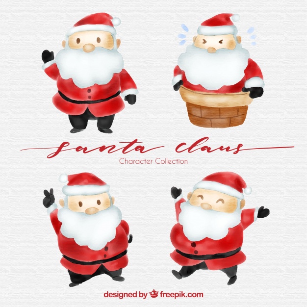 626x626 Watercolor Santa Claus Characters Vector Free Download