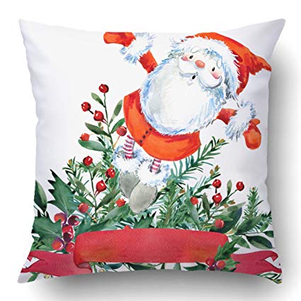 425x425 Soksar Throw Pillow Cover Cute Santa Claus Watercolor