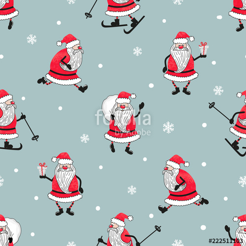 500x500 Christmas Pattern With Watercolor Funny Santa Claus. Stock Image