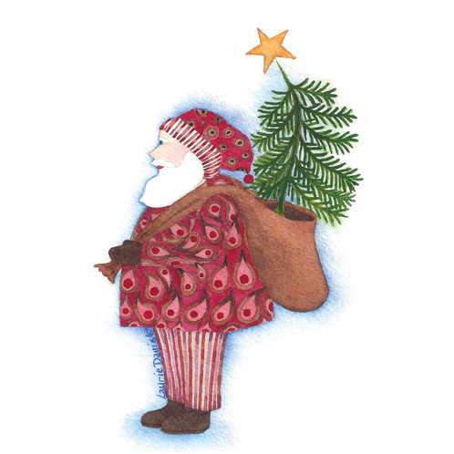 498x498 Paisley Santa Watercolor Art Card