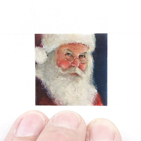 570x570 Print Of Miniature Watercolor Painting Of Santa Face. Giclee Etsy