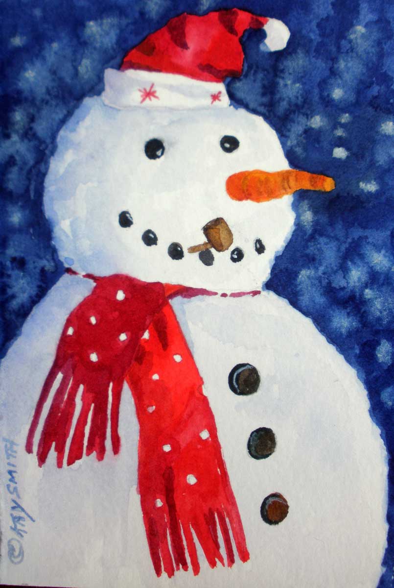805x1200 Watercolor Artists International Santa Hat Snowman