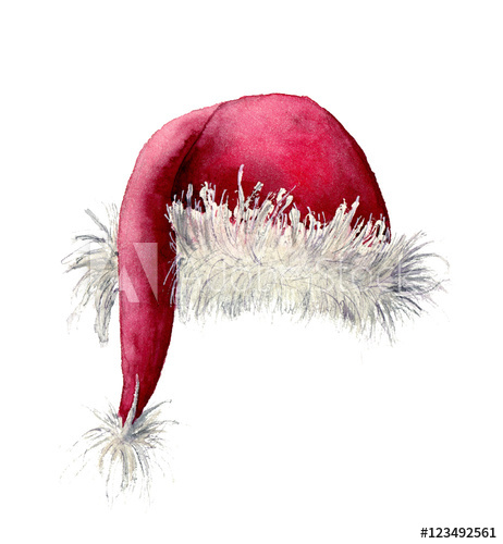 462x500 Watercolor Santa Claus Hat. Hand Painted Christmas Illustration