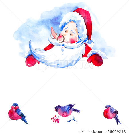 450x468 Christmas Watercolor Card With Cute Santa Claus