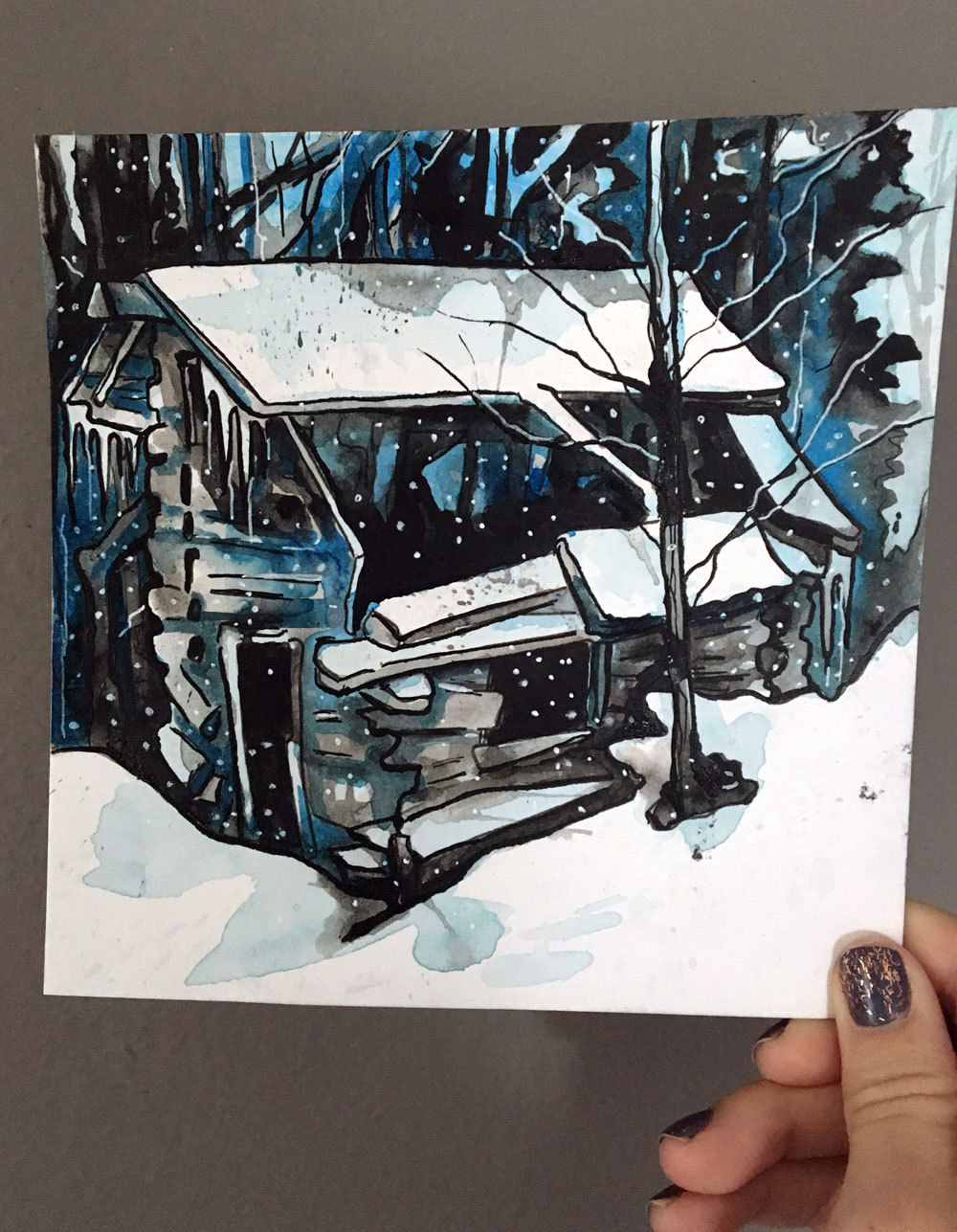 1000x1287 Horror Print Of Winter Cottage