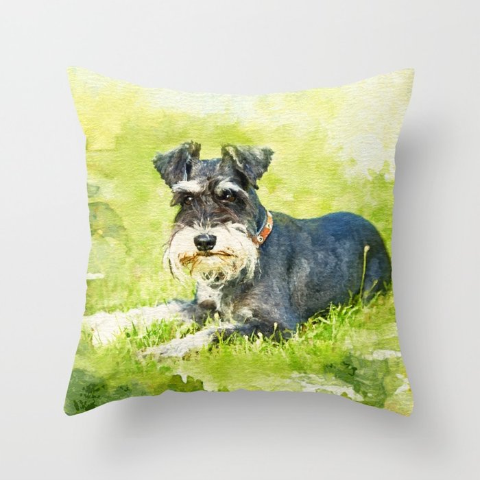 700x700 Miniature Schnauzer Watercolor Digital Art Throw Pillow By