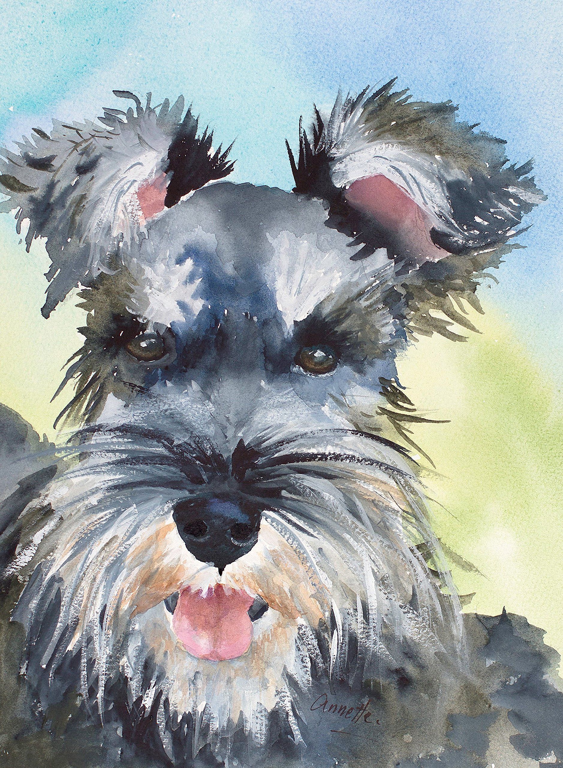 1878x2560 Schnauzer, Miniature, Original Watercolor Painting. Reproduction