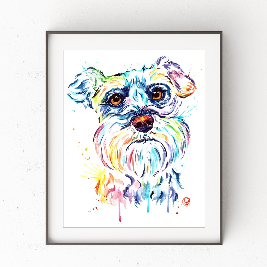 1024x1024 Schnauzer Colorful Pet Portrait Watercolor Painting Whitehouse Art