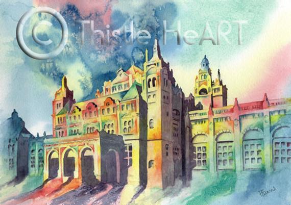 570x402 Kelvingrove Glasgow Scotland Art Print Of Original Watercolour Etsy