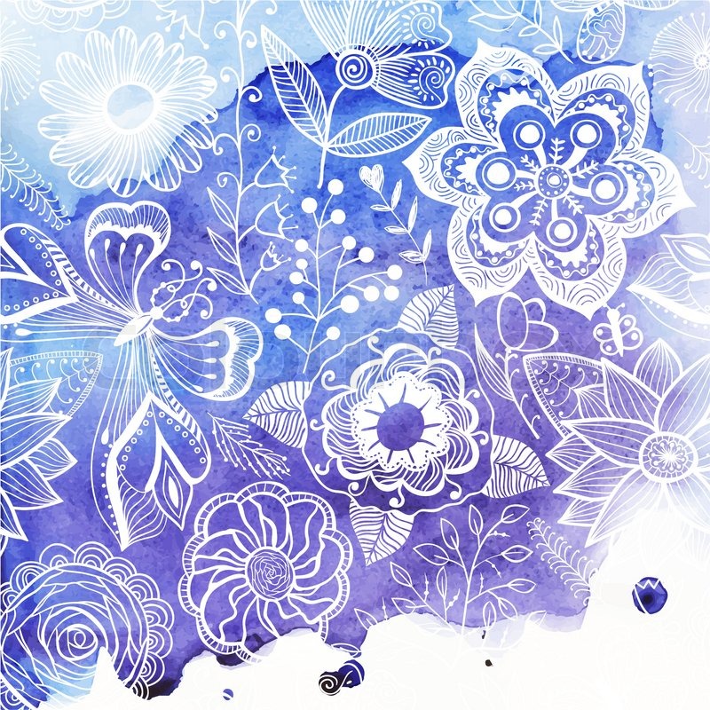 800x800 Vector Watercolor Texture With Floral Ornament. Wet Paper. Blobs