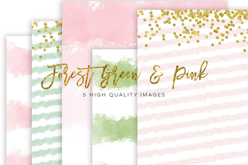 1000x666 Forest Green And Pink Watercolor Paper, Gold Pink Watercolor Paper