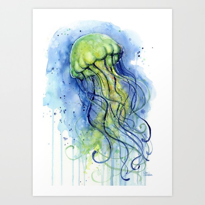 700x700 Jellyfish Watercolor Beautiful Sea Creatures Art Print By Olechka