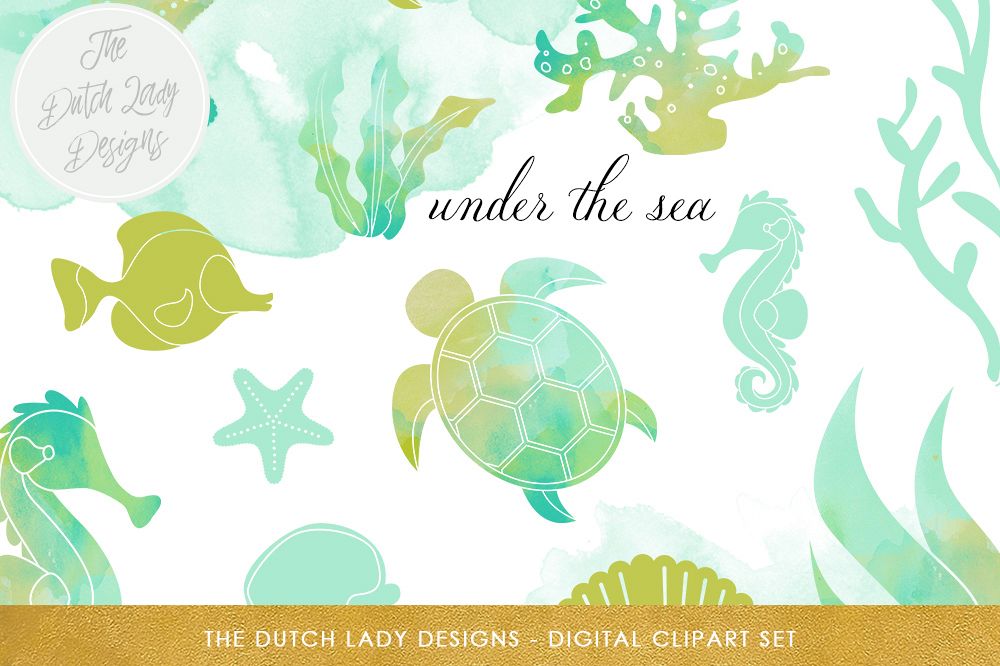 1000x666 Sea Life Clipart Set In Watercolor