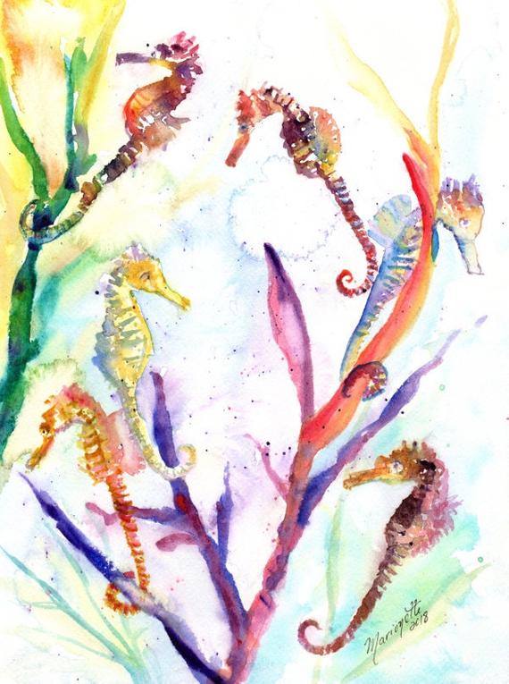 570x765 Seahorse Painting Watercolor Sea Horse Sea Life Watercolor Etsy