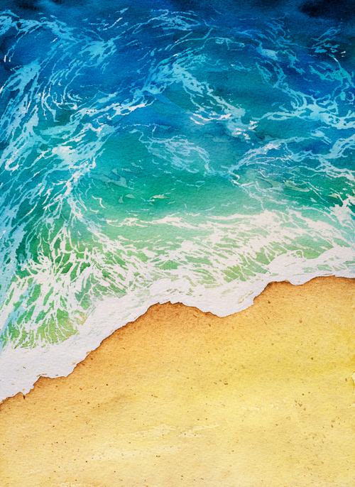 500x686 Beach With Sea Watercolor Painting Background Vector 03 Free Download
