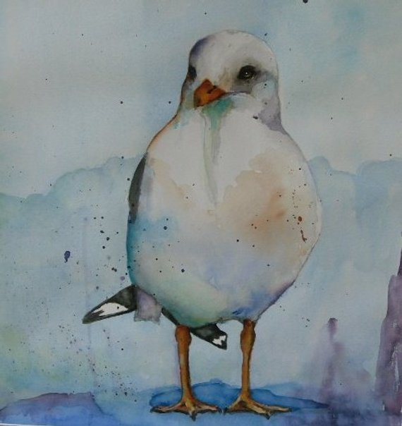 570x604 Loose Seagull Watercolor Painting Print Bird Art Nature