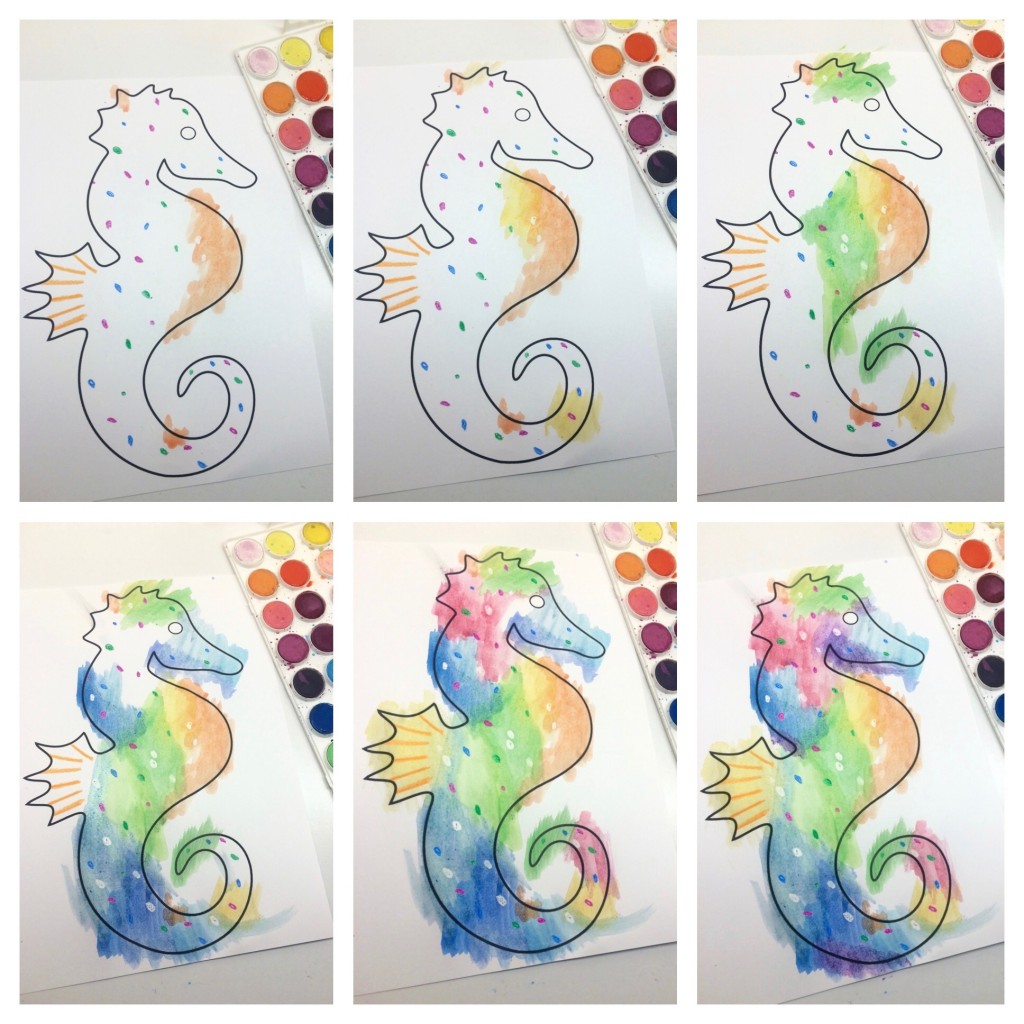 1024x1024 Eric Carle Inspired Watercolor Seahorse Collage