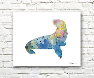 300x248 Seal Abstract Watercolor Painting Sea Lion 11 X 14 Art Print By