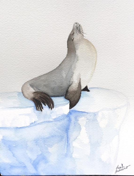 570x750 Seal Watercolor Seal On Iceberg Original Painting