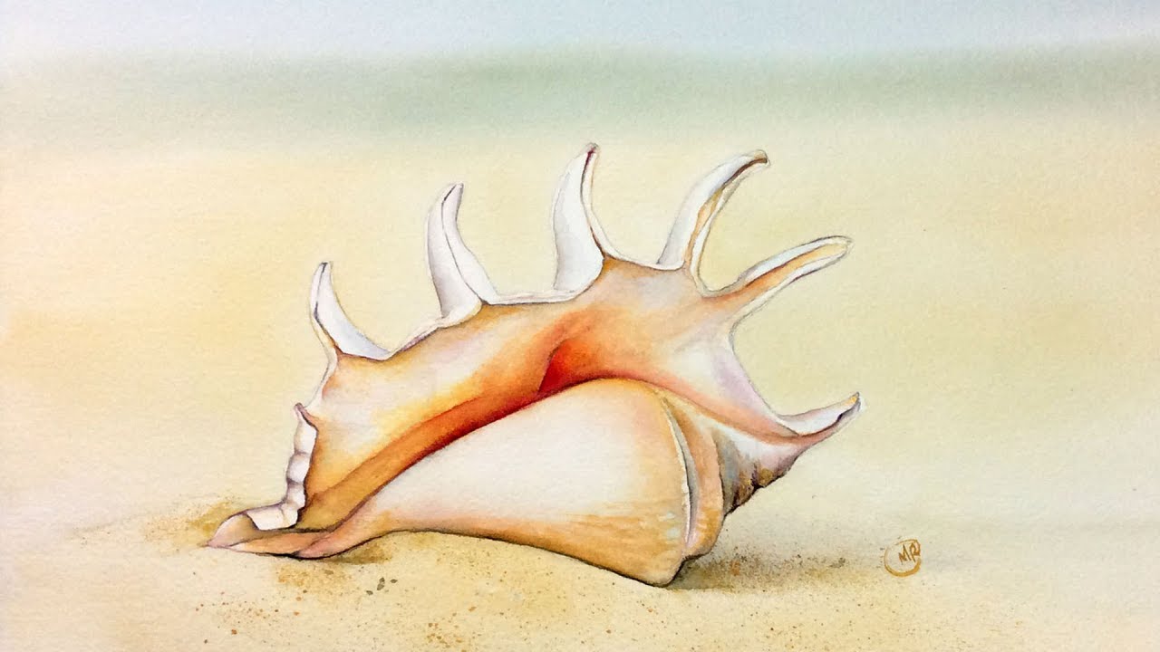 1280x720 Watercolor Seashell Painting Demonstration