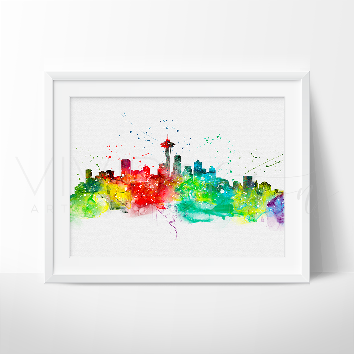 1200x1200 Seattle Skyline Watercolor Art Print Wall Decor