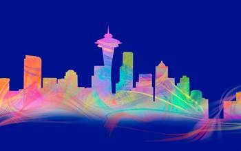 350x219 Seattle Skyline Watercolor Bold By Tod And Cynthia Grubbs