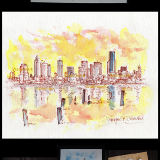 324x324 Seattle Skyline Watercolor Painting At Sunset For Sale ~ 879