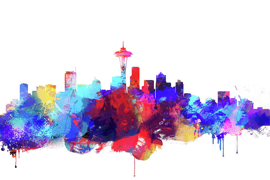 900x600 Seattle Skyline Watercolor Painting By Dim Dom