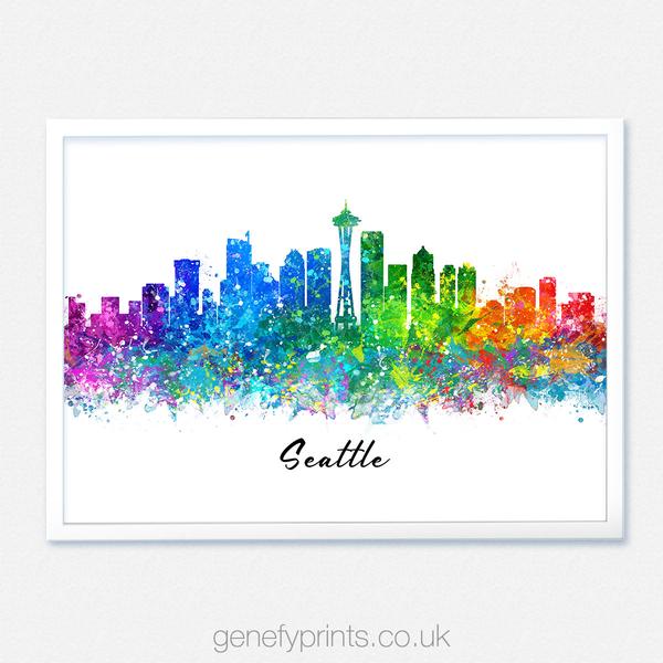 600x600 Seattle Skyline Watercolor Print