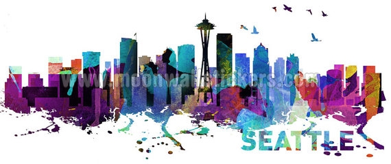 570x239 Seattle Skyline Watercolor Stickers
