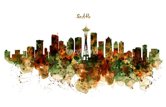 650x421 Stunning Seattle Skyline Watercolor Painting Reproductions For