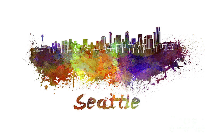 900x590 Seattle Skyline In Watercolor Painting By Pablo Romero