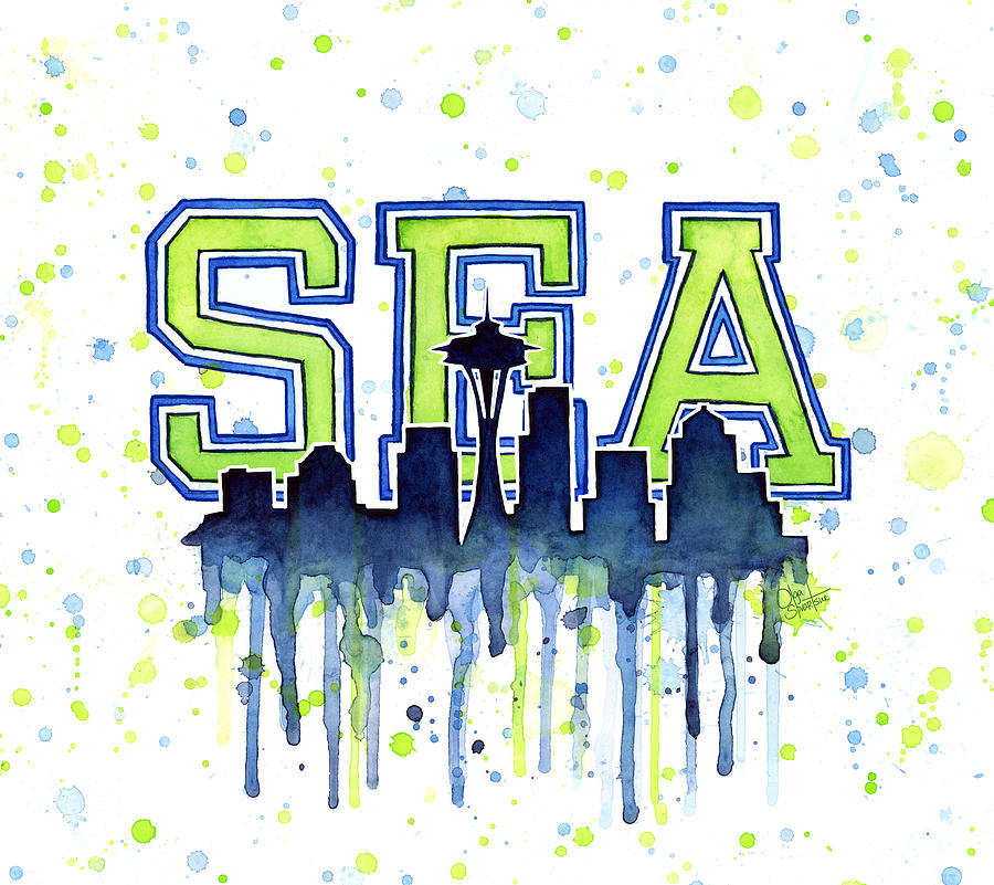 900x801 Seattle Watercolor 12th Man Art Painting Space Needle Go Seahawks