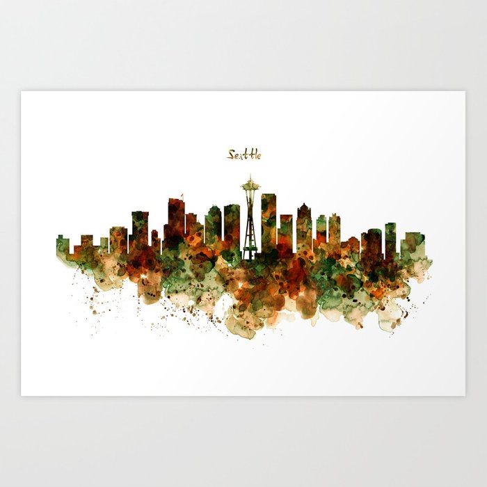 700x700 Seattle Watercolor Skyline Poster Art Print By Marianvoicu Society6