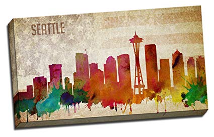 425x273 Seattle Watercolor City Skyline Modern Painting 20x36