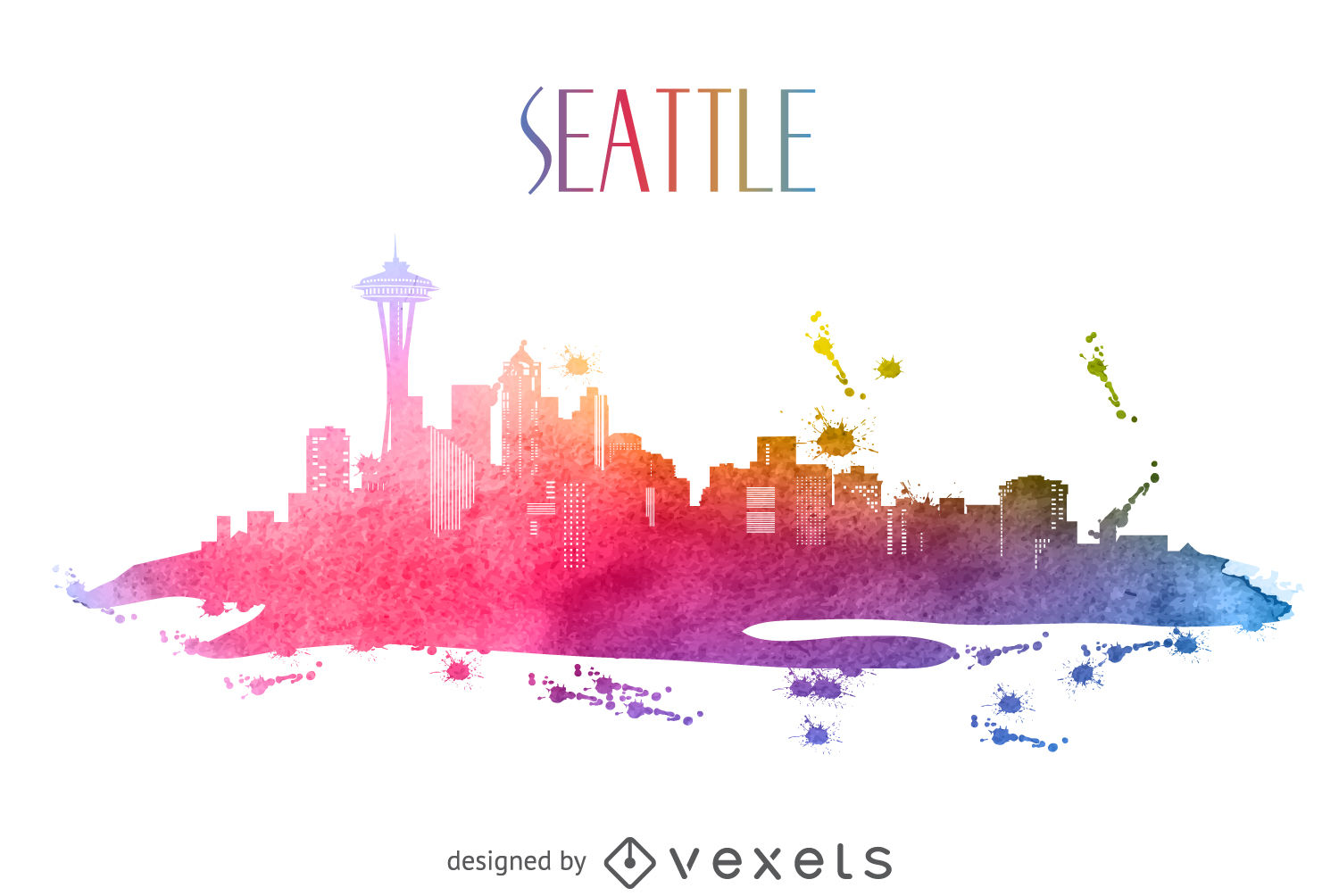 1500x1004 Seattle Watercolor Skyline Silhouette